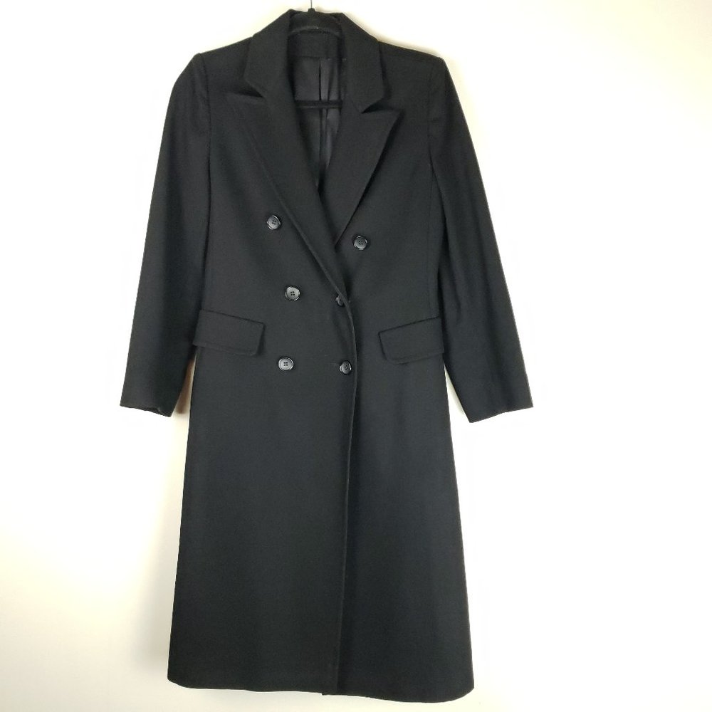 Vintage Union Women's Lined Black Double Breasted Trench Long Coat Wool XS